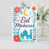 Eid Mubarak - Colorful for Kids Mosque Flowers Kaart (Staand voorkant)