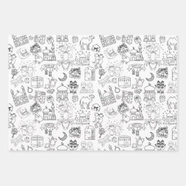 Eid Mubarak Colouring Wrapping Paper Sheets Set x3