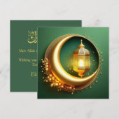 Eid Mubarak Crescent Gold Pearl Green Feestdagenkaart (Voorkant / Achterkant)