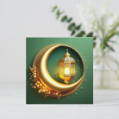 Eid Mubarak Crescent Gold Pearl Green Feestdagenkaart (Staand voorkant)