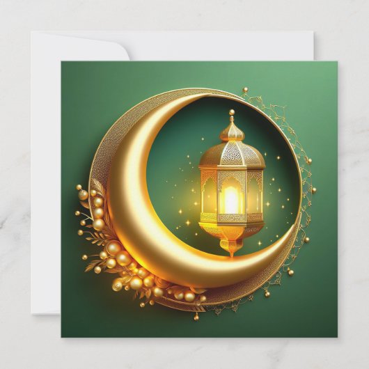 Eid Mubarak Crescent Gold Pearl Green Feestdagenkaart (Voorkant)