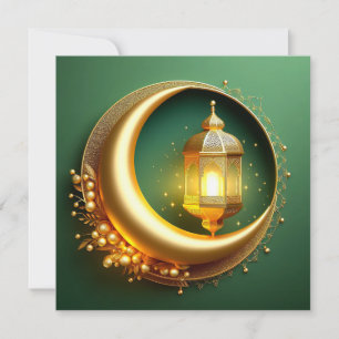 Eid Mubarak Crescent Gold Pearl Green Feestdagenkaart