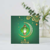 Eid Mubarak Crescent Islamitische Lantaarn Bloemen Feestdagenkaart (Staand voorkant)