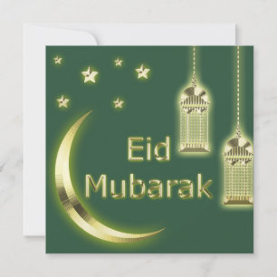 Eid Mubarak Crescent Islamitische Lantaarn Groen G Feestdagenkaart
