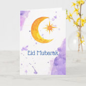 Eid Mubarak Crescent Moon and Star Waterverf Kaart (Gele Bloem)