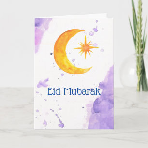Eid Mubarak Crescent Moon and Star Waterverf Kaart
