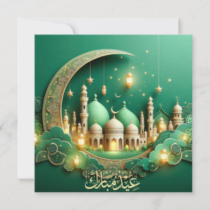Eid Mubarak Crescent Moskee Islamitische Lantaarn  Feestdagenkaart