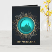 Eid Mubarak Crescent Mosque Golden Blue Kaart (Gele Bloem)