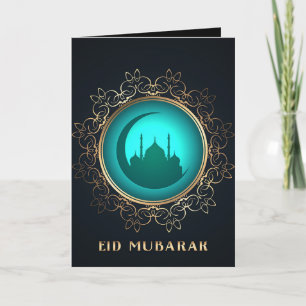 Eid Mubarak Crescent Mosque Golden Blue Kaart
