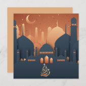 Eid Mubarak Crescent Mosque Goldrose Blue Feestdagenkaart (Voorkant / Achterkant)