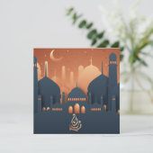 Eid Mubarak Crescent Mosque Goldrose Blue Feestdagenkaart (Staand voorkant)