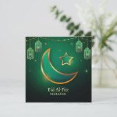 Eid Mubarak Crescent Star Islamic Lantern Green Feestdagenkaart (Staand voorkant)