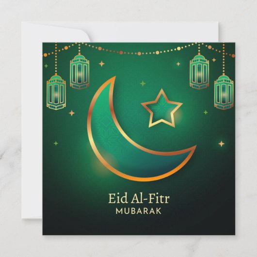 Eid Mubarak Crescent Star Islamic Lantern Green Feestdagenkaart (Voorkant)