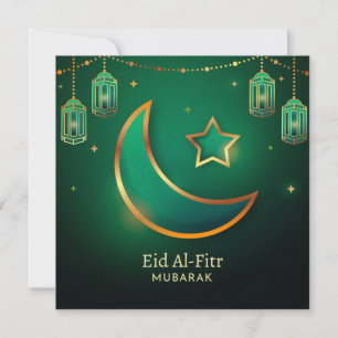 Eid Mubarak Crescent Star Islamic Lantern Green Feestdagenkaart