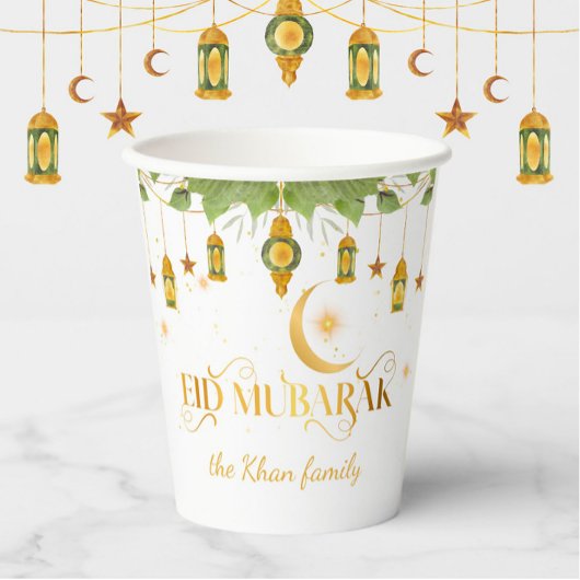 "Eid Mubarak" Custom Elegant Modern Wit Goud Papieren Bekers