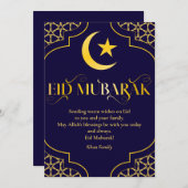 Eid Mubarak Custom Name Elegant Modern Blauw Goud Feestdagenkaart (Voorkant / Achterkant)