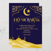 Eid Mubarak Custom Name Elegant Modern Blauw Goud Feestdagenkaart (Voorkant / Achterkant)