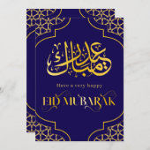 Eid Mubarak Custom Name Elegant Modern Blauw Goud Feestdagenkaart (Voorkant / Achterkant)