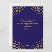 Eid Mubarak Custom Name Elegant Modern Blauw Goud Feestdagenkaart (Achterkant)