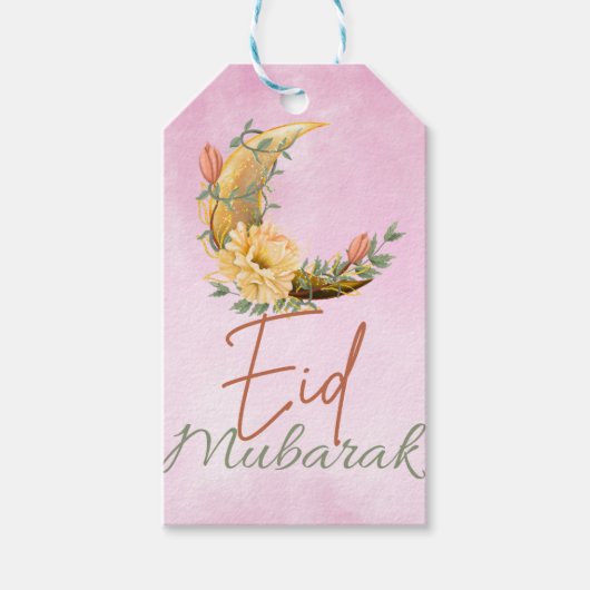 Eid Mubarak Eid Floral Moon Gift Label Cadeaulabel (Voorkant)
