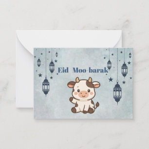 Eid mubarak, Eid ul adha koe grappige grap blauwe  Notitiekaartje