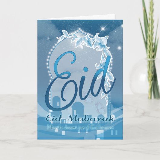 Eid Mubarak, Eid Wenskaart, Blauwe Kaart Eid (Voorkant)