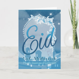 Eid Mubarak, Eid Wenskaart, Blauwe Kaart Eid
