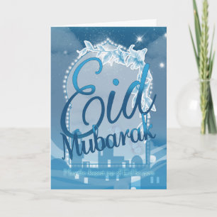 Eid mubarak, Eid Wenskaart, Eid Blue Card Feestdagen Kaart