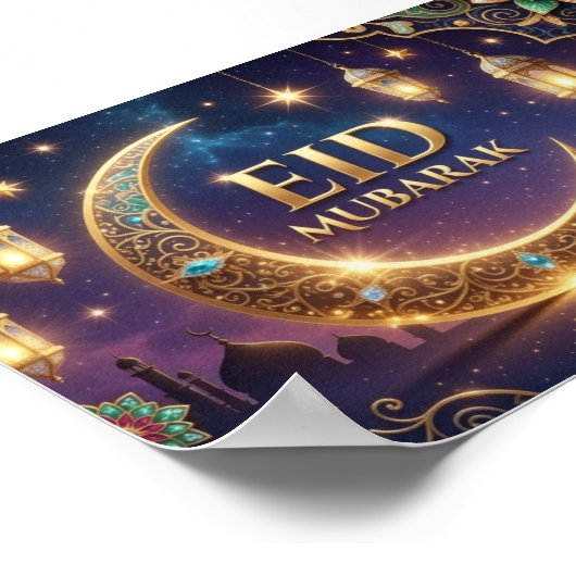 Eid Mubarak elegant Gold And navy Blue  Poster (Hoek)