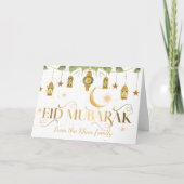 Eid Mubarak Elegant Goud Witte Lantaarns + Maan Kaart (Voorkant)