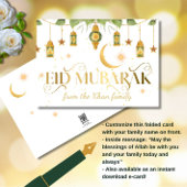 Eid Mubarak Elegant Goud Witte Lantaarns + Maan Kaart