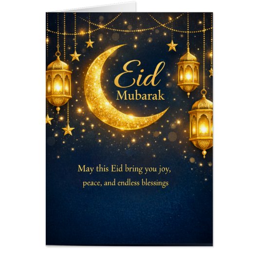 Eid Mubarak Elegant Lanterns & Crescent greeting (Voorkant)