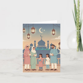 Eid Mubarak Familie Feest Viering Pastel Moskee Ka Feestdagen Kaart