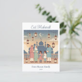 Eid Mubarak Family Celebration Pastel Mosque Card Briefkaart (Staand voorkant)