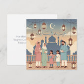 Eid Mubarak Family Celebration Pastel Mosque Card Feestdagenkaart (Voorkant / Achterkant)