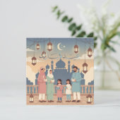 Eid Mubarak Family Celebration Pastel Mosque Card Feestdagenkaart (Staand voorkant)