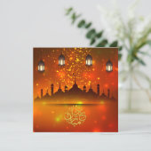 Eid Mubarak Fireworks Islamic Lantern Red Feestdagenkaart (Staand voorkant)