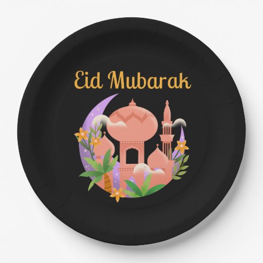 Eid Mubarak Floral Papieren Bordje (Voorkant)