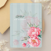 Eid Mubarak Floral Pink Peony Silver Folie Feestdagenkaart