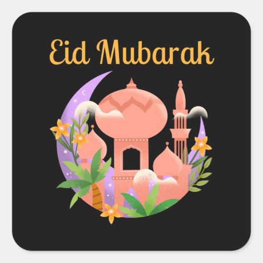 Eid Mubarak Floral Vierkante Sticker (Voorkant)