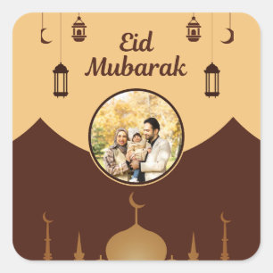 Eid Mubarak Fotolijst Moskee Silhouet Kunst Vierkante Sticker