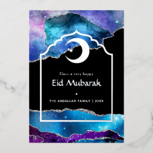 Eid Mubarak Galaxy en Zilveren Agaat Folie Vakanti Feestdagenkaart