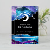 Eid Mubarak Galaxy en Zilveren Agaat Folie Vakanti Feestdagenkaart (Staand Voorkant)