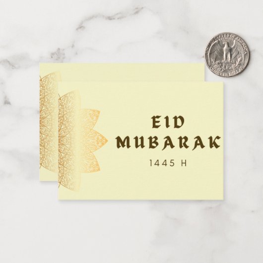 Eid Mubarak geel Wenskaart Notitiekaartje (Voorkant / Achterkant in situ)