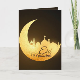 Eid Mubarak Ggloed Mosque Brown Gold Feestdagen Kaart