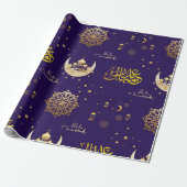 EID Mubarak Gift Navy Wrapping Paper Cadeaupapier (Uitgerold)