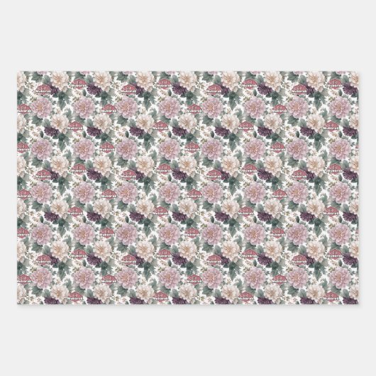 Eid Mubarak Gift Wrap Set – 3 Floral Designs Inpakpapier Vel (Voorkant 2)