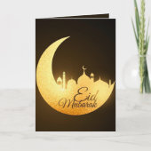 Eid Mubarak Gloeiende Cresent Moskee Bruin Goud Feestdagen Kaart (Voorkant)