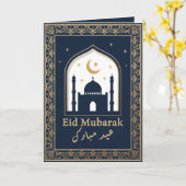 Eid Mubarak Gold Blue Elegant Trendy Eid Kaart (Gele Bloem)