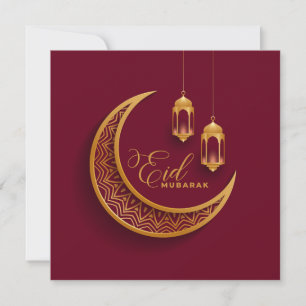Eid Mubarak Gold Crescent Islamic Lantern Red Feestdagenkaart